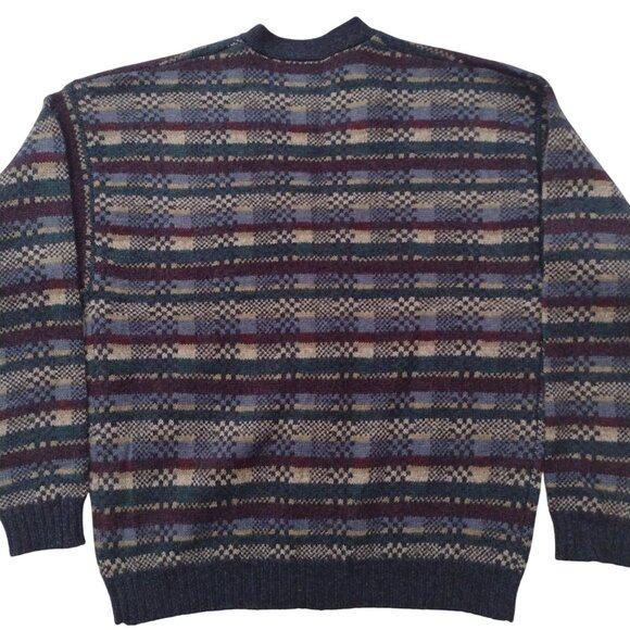 Vintage 90s Fair Isle Mens Shetland Wool Sweater M Blue Grandpa Cardigan - Picture 6 of 10